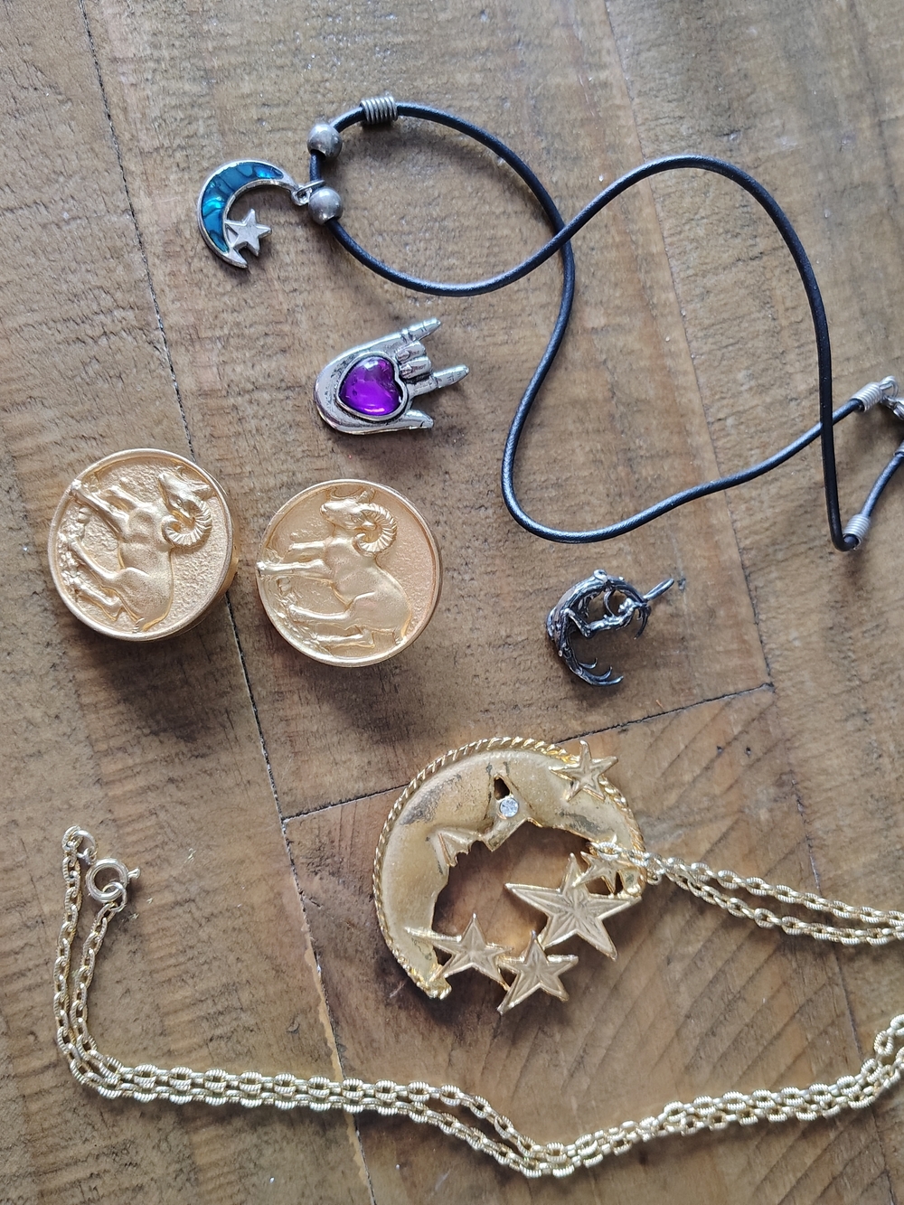 Gold-tone Crescent Moon and Stars Necklace - Gold Tone Lot